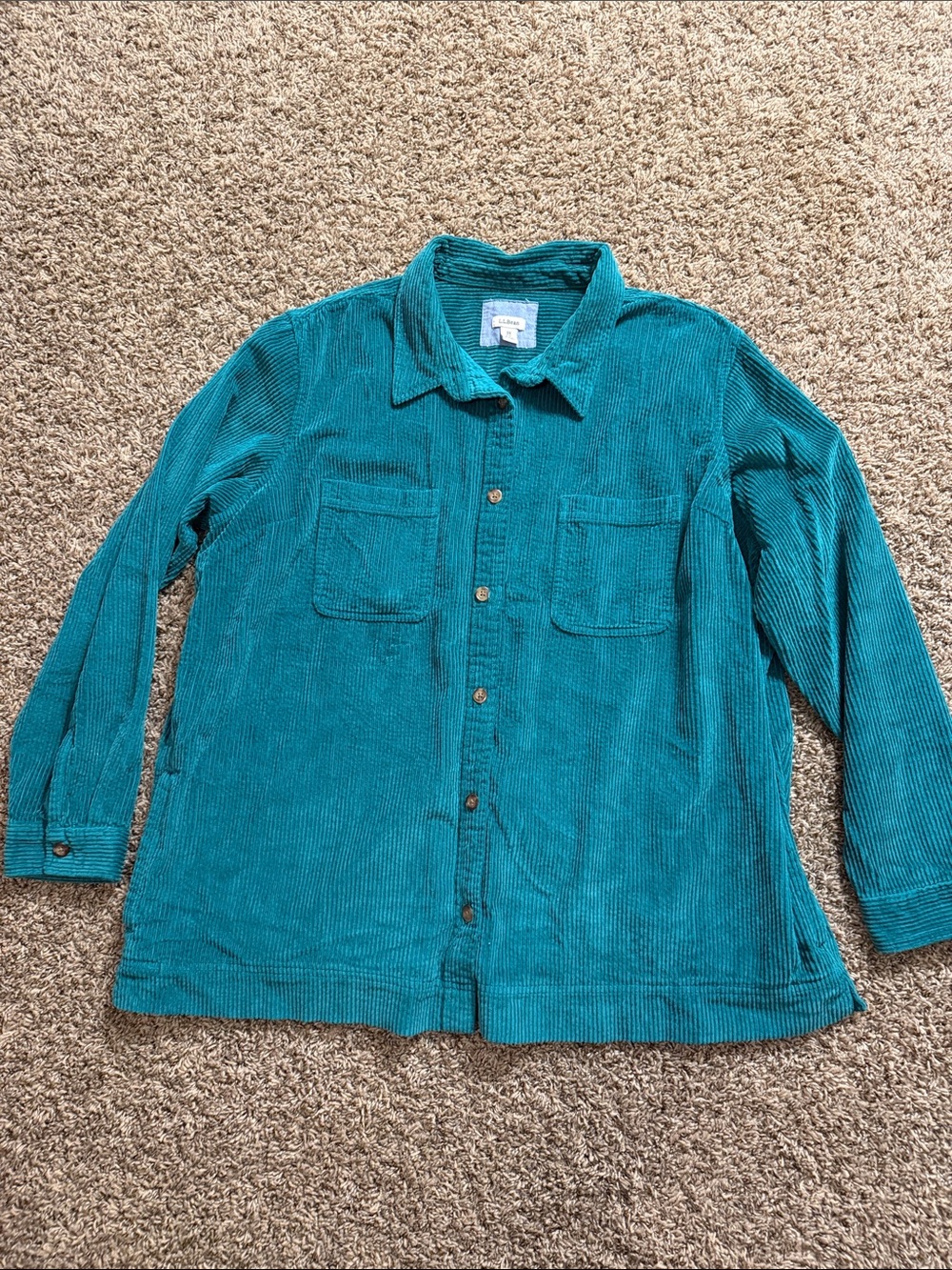 L.L. Bean Teal Corduroy Button-Front Shirt